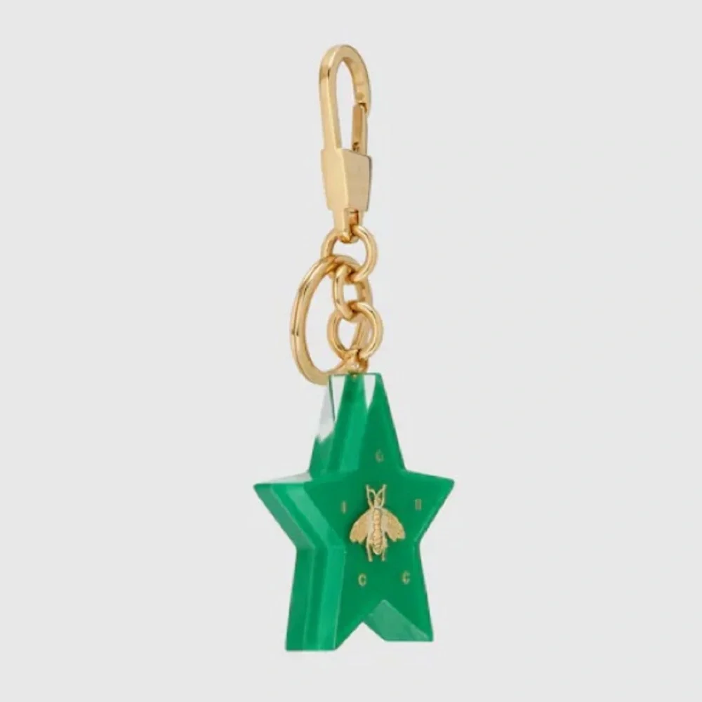 ⭐️🐝 GUCCI Star Bag Charm Keychain with Gold Bee | Green Plexiglass Gold Hardware - Picture 4 of 17